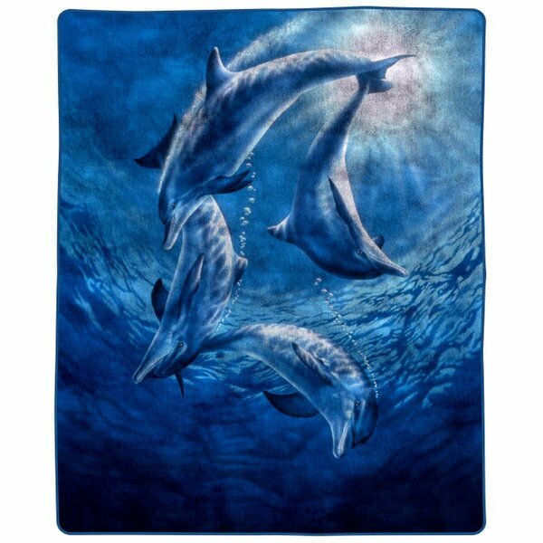 Daphnes Dinnette 74 x 91 in. 8 lbs Heavy Fleece Blanket w/Ocean Dolphins Pattern Plush Thick Faux Mink Soft Blanket DA3855341